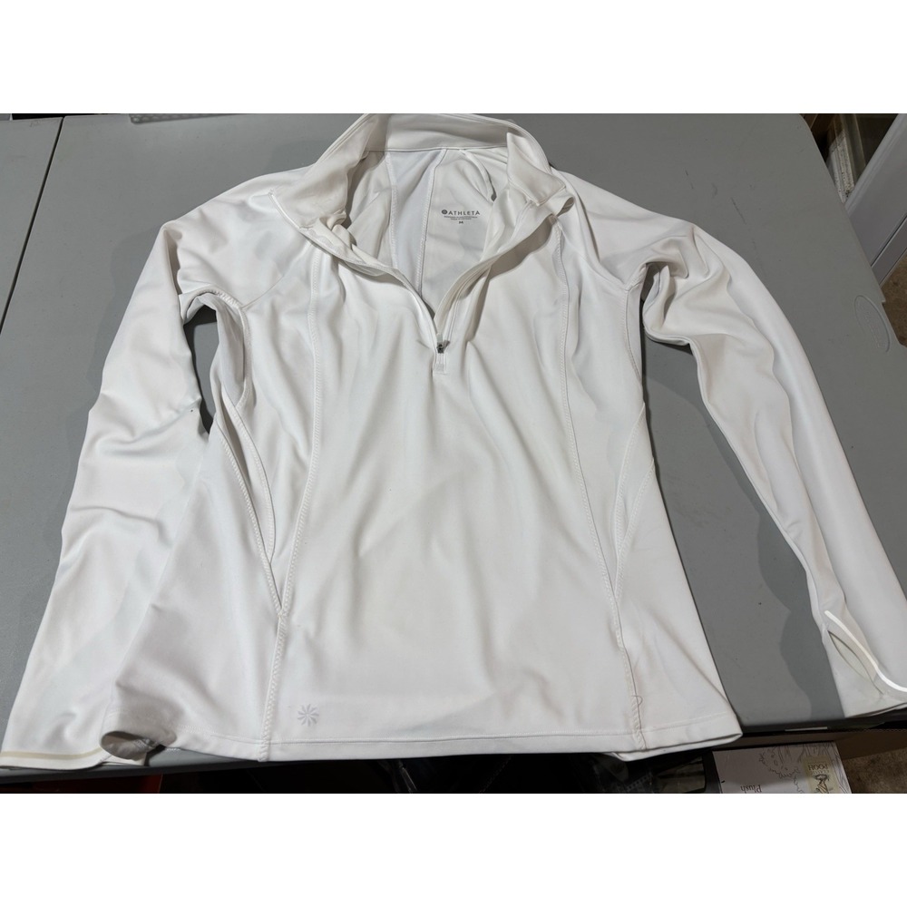 Athleta White Quarter-Zip Long-Sleeve Athletic Top